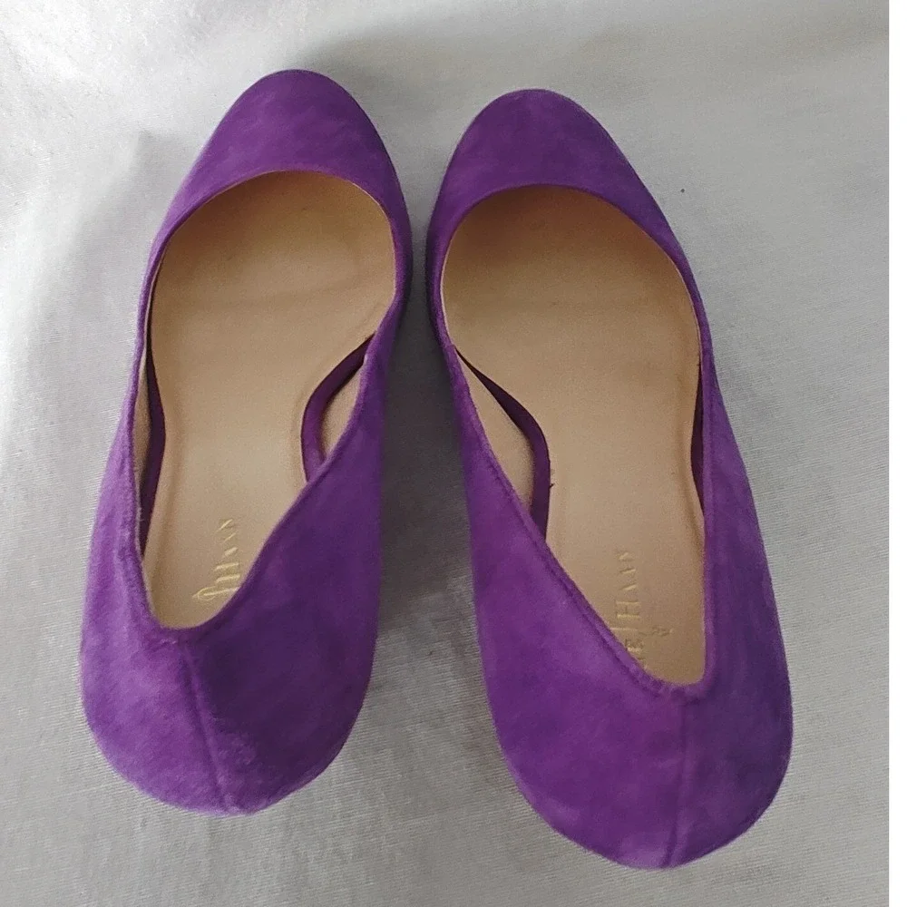 Cole Haan Air Lainey Wedge Pumps Purple Suede Round Toe Stacked Wood Heel 9B